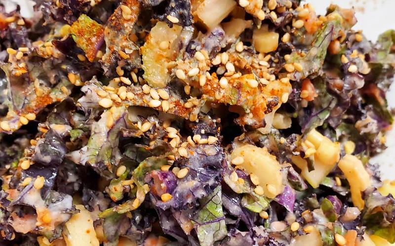 Chopped Purple Kale Salad with Tahini Cream Dressing