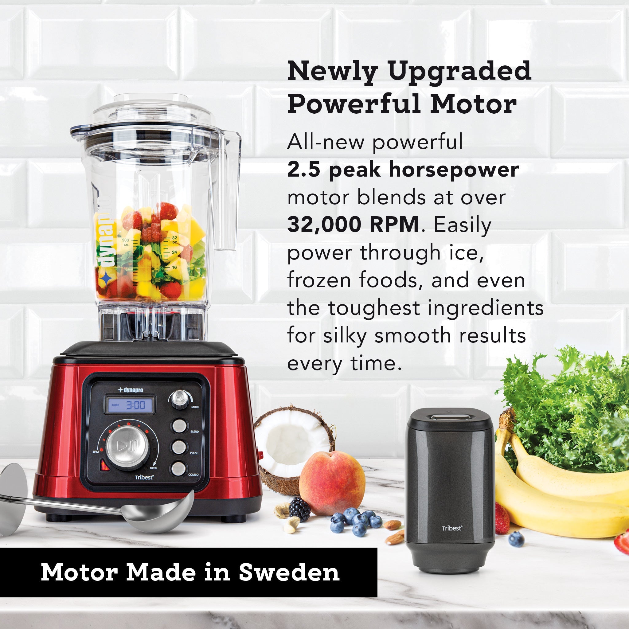 Dynapro® Commercial High-Speed Vacuum Blender in Red - Powerful Motor