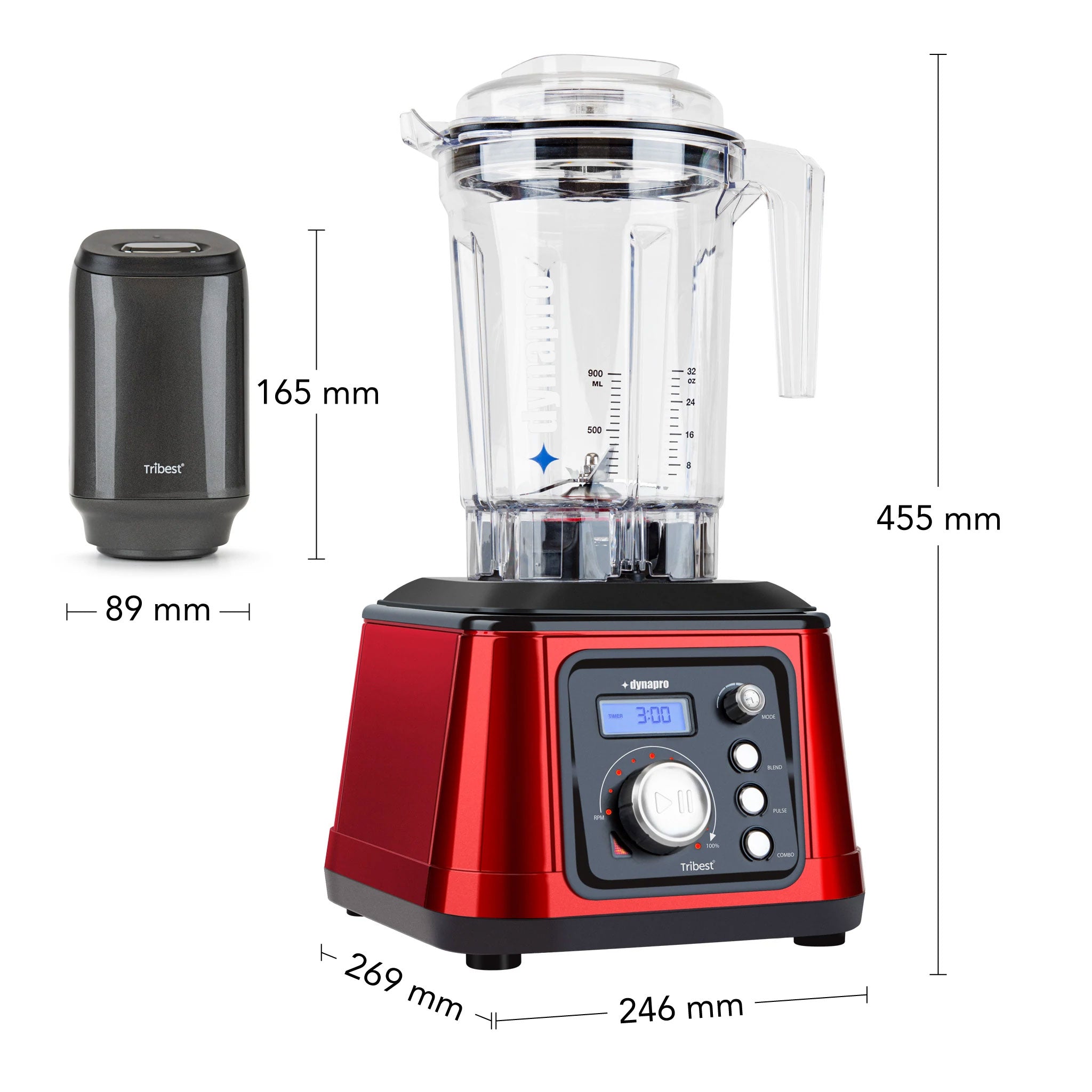 Dynapro® Commercial High-Speed Vacuum Blender in Red - Size 246 x 269 x 455 mm