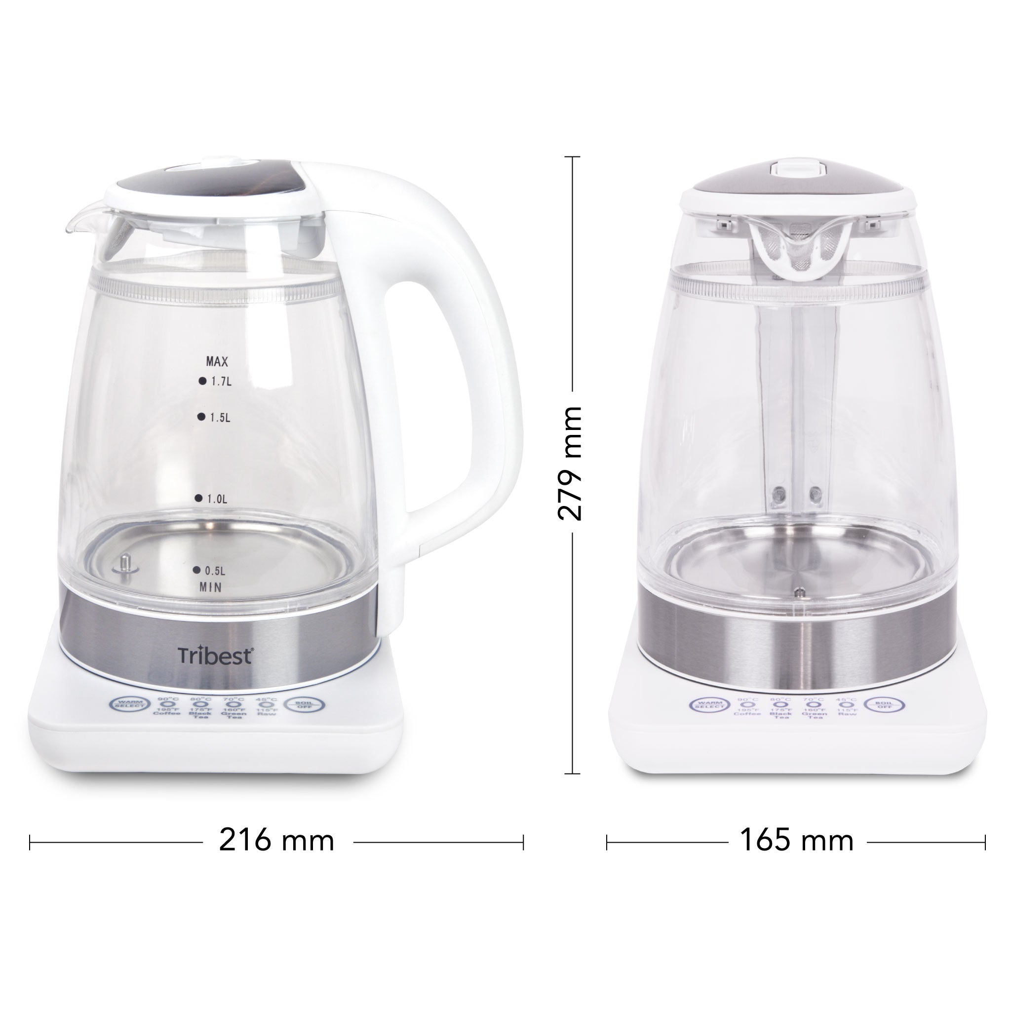 Raw Tea Kettle® Glass Electric Water Kettle GKD-450 - Size 216 x 165 x 279 mm