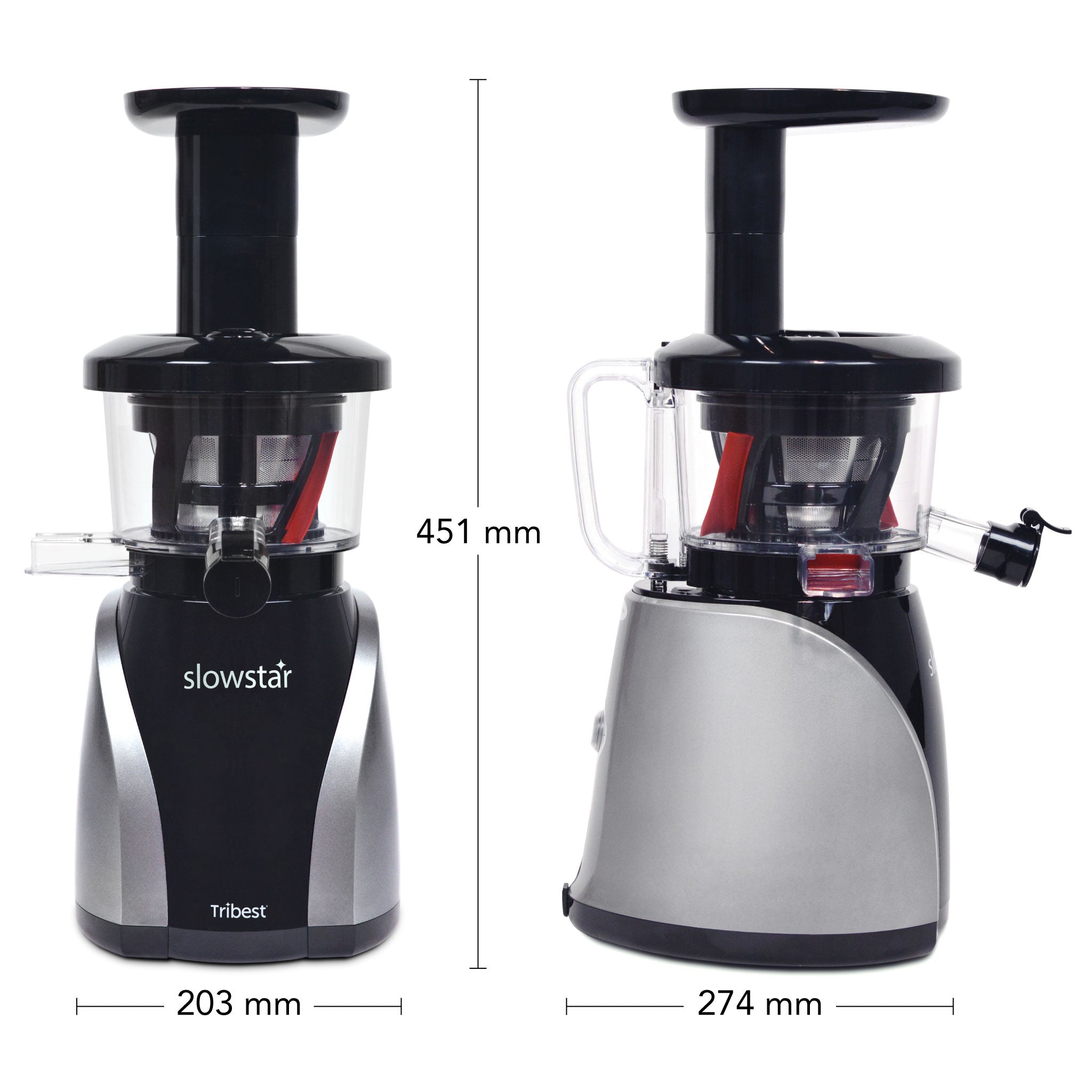 Slowstar Vertical Slow Juicer & Mincer in Silver SW-2020 - Size 203 x 274 x 451 mm