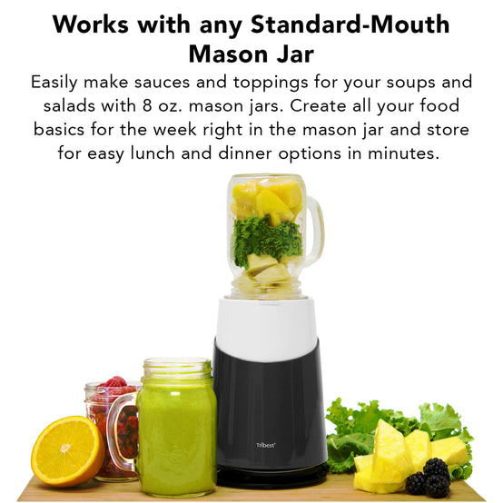 Personal Blender II Mason Jar Ready (Family16-Piece Set) in Gray PB-420GY - Works with Standard-Mouth Mason Jars - Tribest