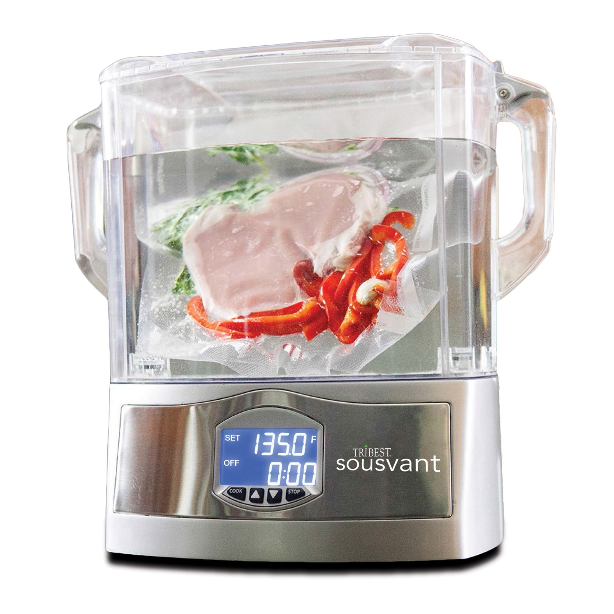 Sousvant Sous Vide Circulator SV-101 with Meat and Red Bell Peppers - Tribest